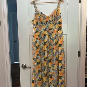 Abercrombie floral button-through slim cut midi dress - size XL petite